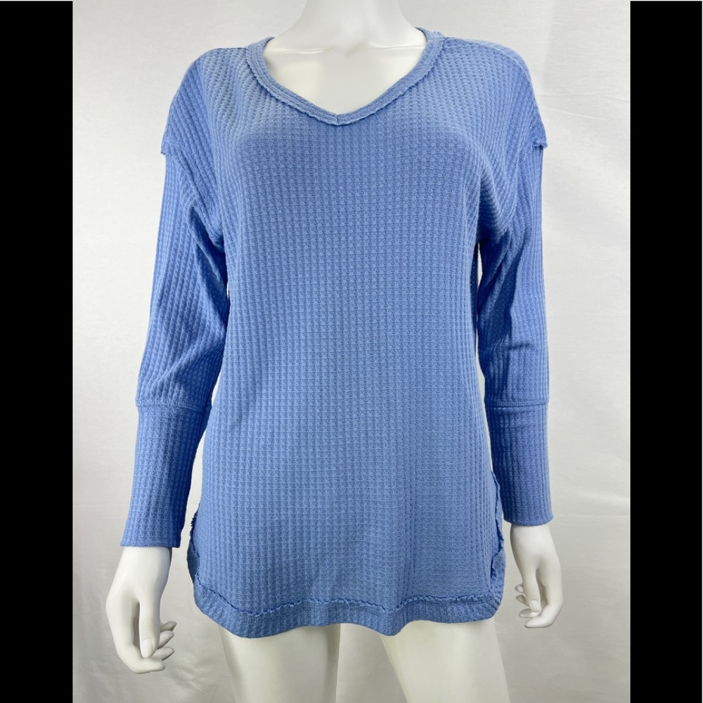 Vintage America Blue Thermal Long Sleeve Waffle Knit Top Pullover Medium